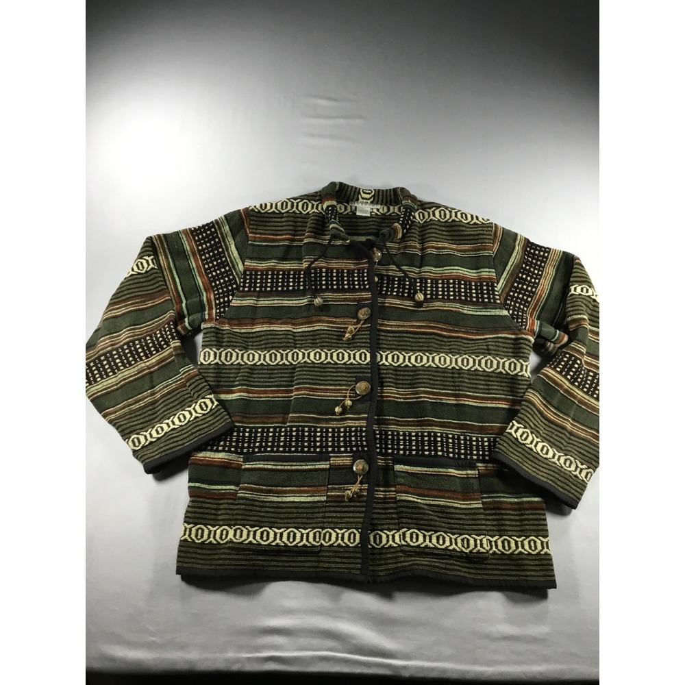 Dressbarn Vintage L Jacket Fall Southwestern TapestryCotton Olive Boho Geometric